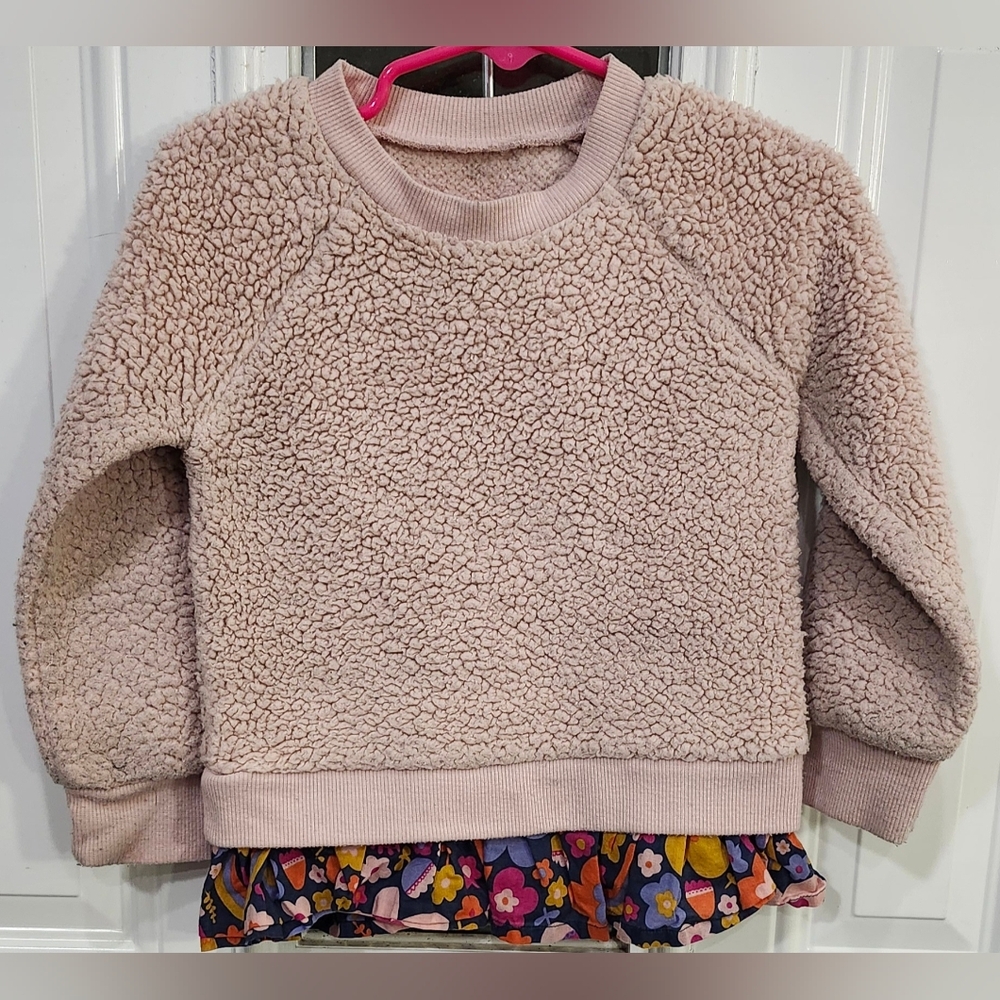 Tucker + Tate Pink Fleece Sweatshirt With Bright Floral Ruffle Toddler Size 2